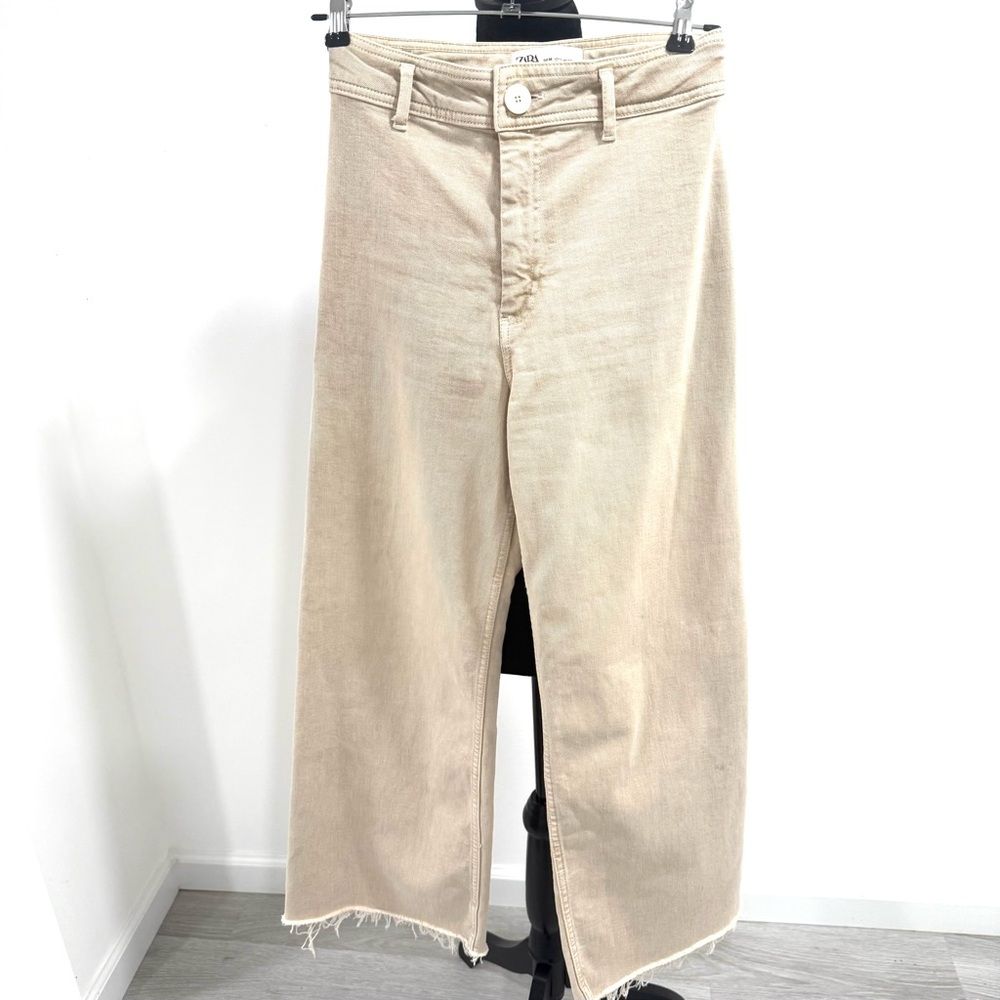 Zara  beige fringe hem wide leg jeans Marine collection SZ4